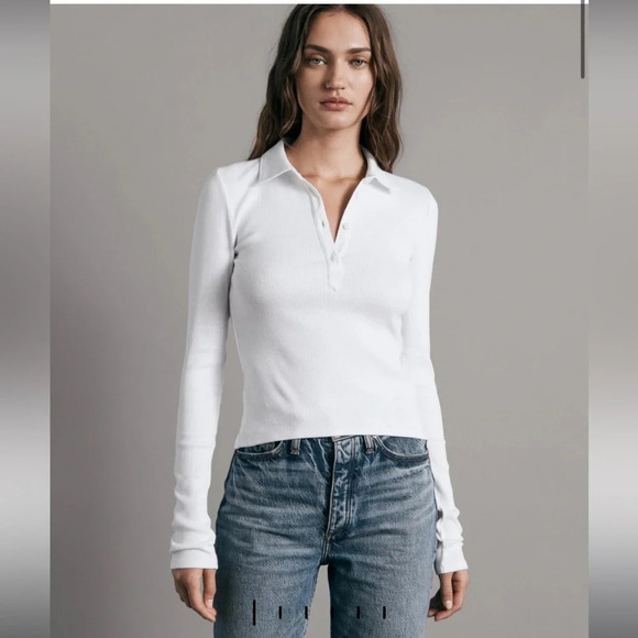 Rag & Bone Essential Rob Pullover Top Ribbed Sz M White Organic Cotton - Picture 1 of 8